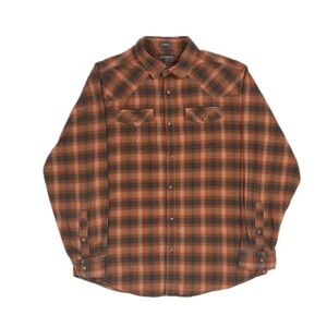 Eddie Bauer 100% Cotton Orange Plaid Snap Up Classic Fit Flannel Shirt Men Large